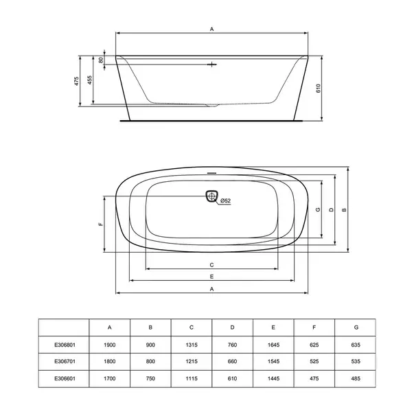 Cada freestanding Ideal Standard Atelier Dea 190x90 cm alb - negru mat picture - 8