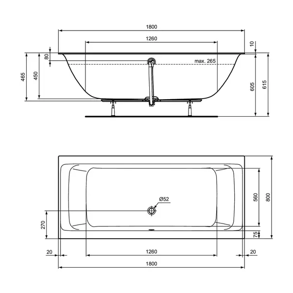 Cada rectangulara Ideal Standard Connect Air 180X80 cm alb lucios picture - 3