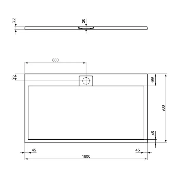 Cadita de dus dreptunghiulara Ideal Standard i.life Ultra Flat S alb pur 160x90 cm picture - 5