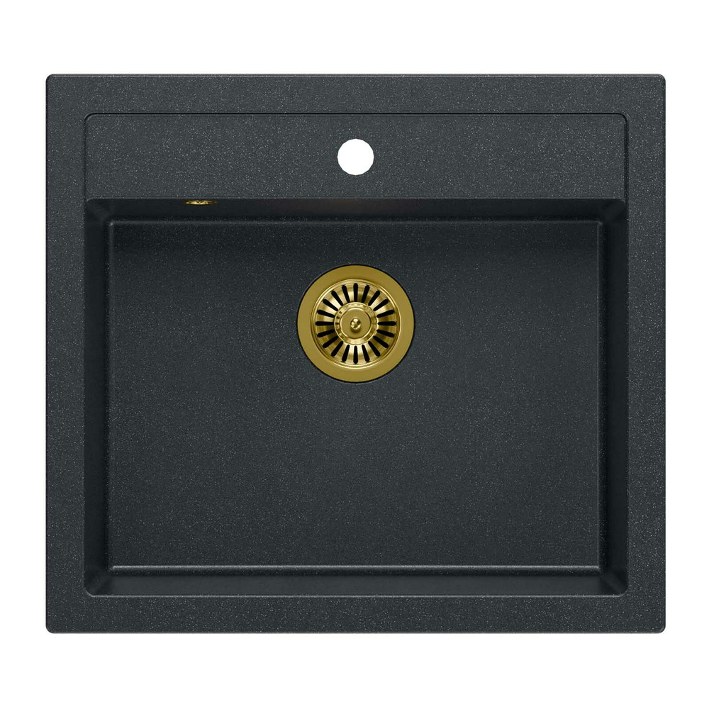 Chiuveta compozit incastrata Quadron Unique Bill 110 negru diamant – auriu 60×54 cm 110
