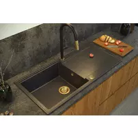 Chiuveta compozit incastrata Quadron Unique Evan 146 XL negru diamant - cupru 100x50 cm picture - 5