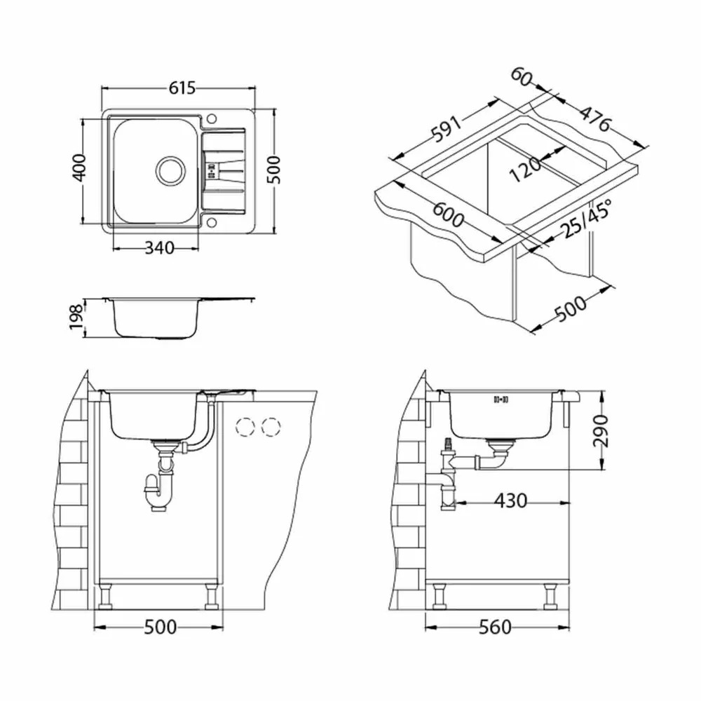 Chiuveta inox Alveus Line Maxim 60 Satin 62x50 cm 1085947