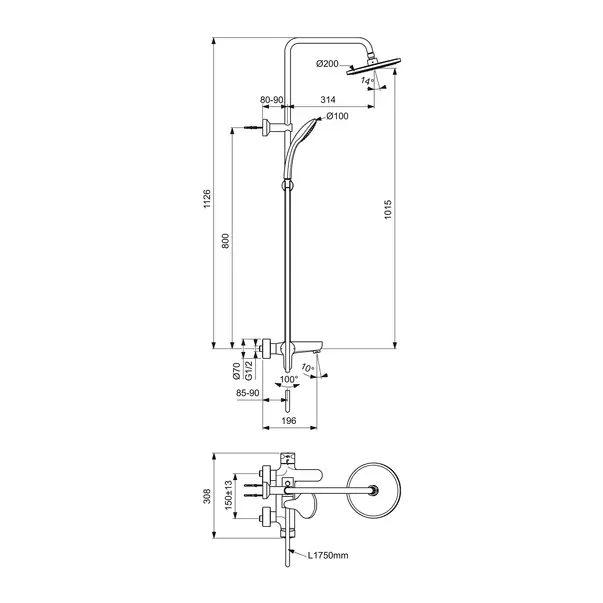 Coloana de dus Ideal Standard Cerafine O crom lucios palarie 1 functie picture - 4