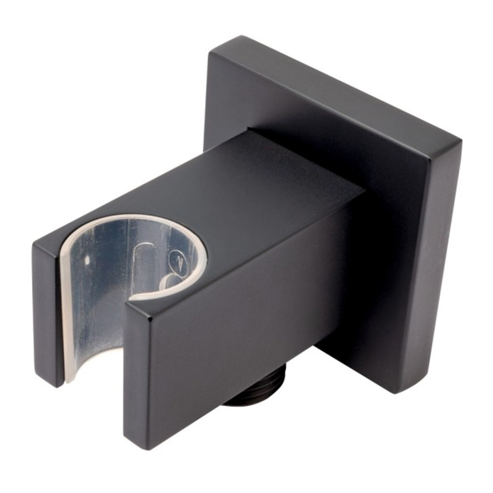Cot conector patrat FDesign Inula cu suport dus negru mat accesorii