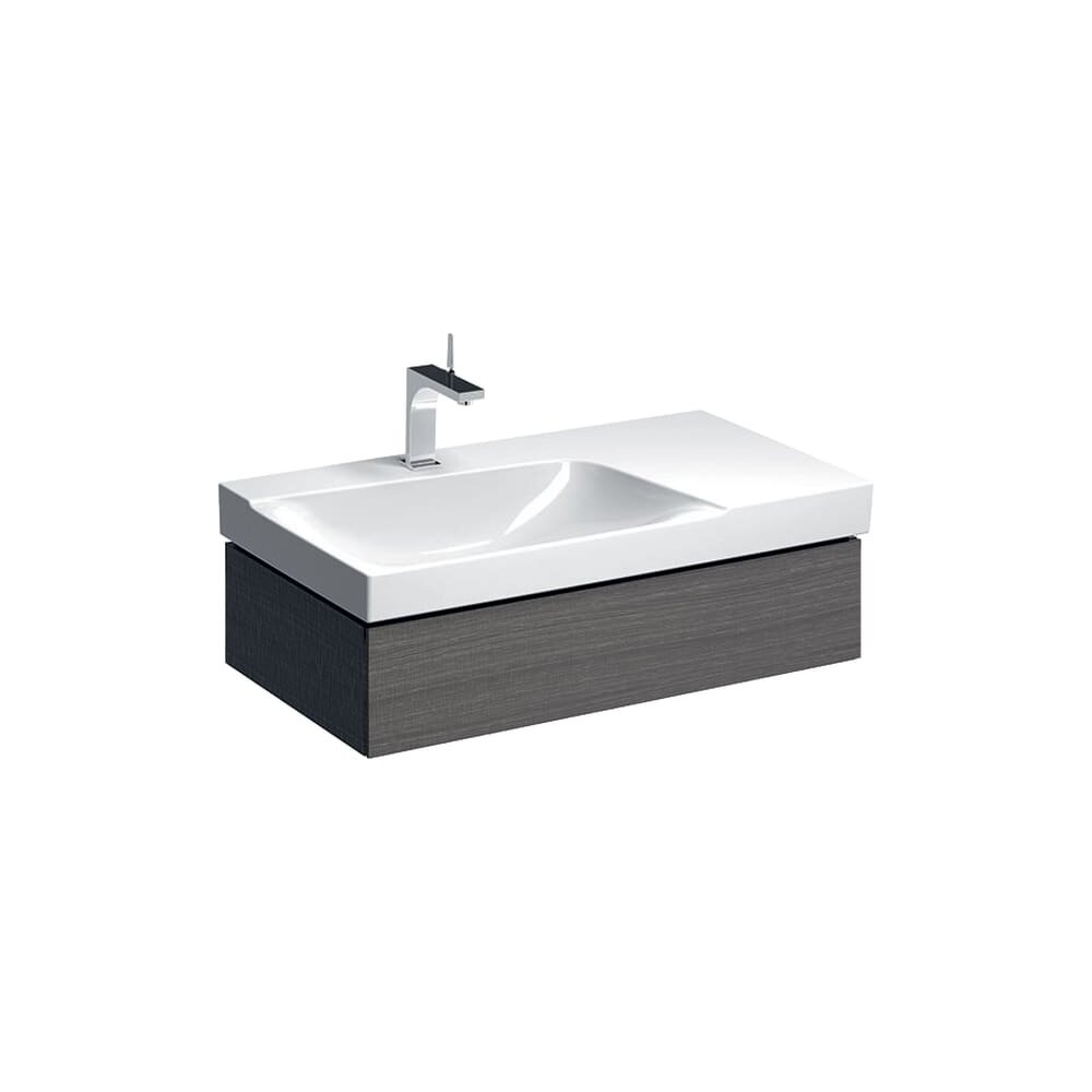 Dulap baza pentru lavoar cu blat suspendat sifon stanga Geberit Xeno2 greige 1 sertar 88 cm