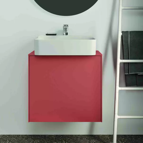Dulap baza suspendat Ideal Standard Atelier Conca 1 sertar si blat cu decupaj central 60 cm rosu - oranj mat picture - 6