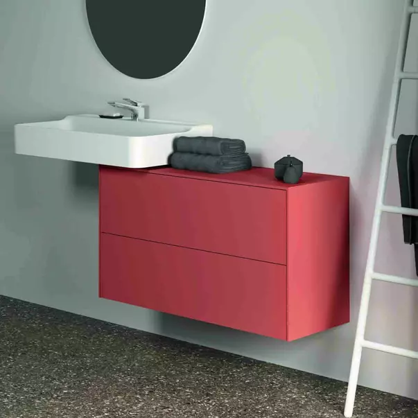 Dulap baza suspendat Ideal Standard Atelier Conca 2 sertare cu blat 100 cm rosu - oranj mat picture - 6