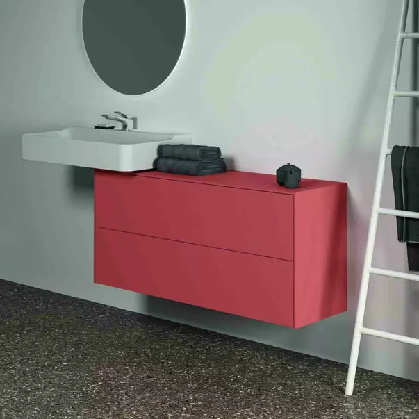 Dulap baza suspendat Ideal Standard Atelier Conca 2 sertare cu blat 120 cm rosu - oranj mat picture - 3