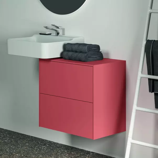Dulap baza suspendat Ideal Standard Atelier Conca 2 sertare cu blat 60 cm rosu - oranj mat picture - 6