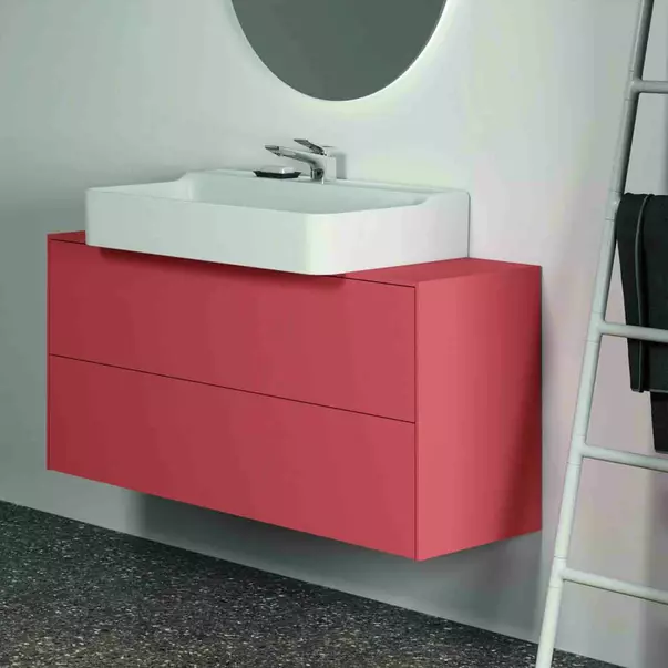 Dulap baza suspendat Ideal Standard Atelier Conca 2 sertare si blat cu decupaj central 120 cm rosu - oranj mat picture - 4