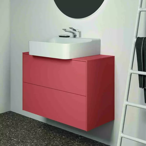 Dulap baza suspendat Ideal Standard Atelier Conca 2 sertare si blat cu decupaj central 80 cm rosu - oranj mat picture - 3