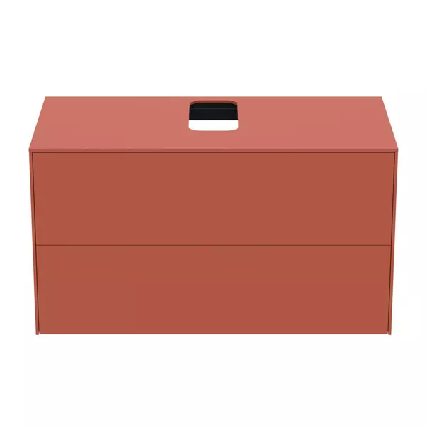 Dulap baza suspendat Ideal Standard Atelier Conca rosu - oranj mat 2 sertare si blat cu decupaj central 100 cm picture - 5