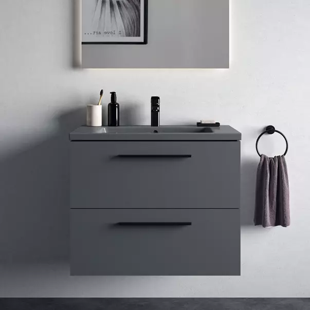 Dulap baza suspendat Ideal Standard i.life B gri quartz mat 2 sertare 80 cm picture - 4