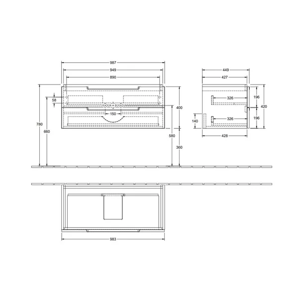 Dulap baza suspendat Villeroy&Boch Subway 2.0 cu 2 sertare 79 cm finisaj lemn alb picture - 3