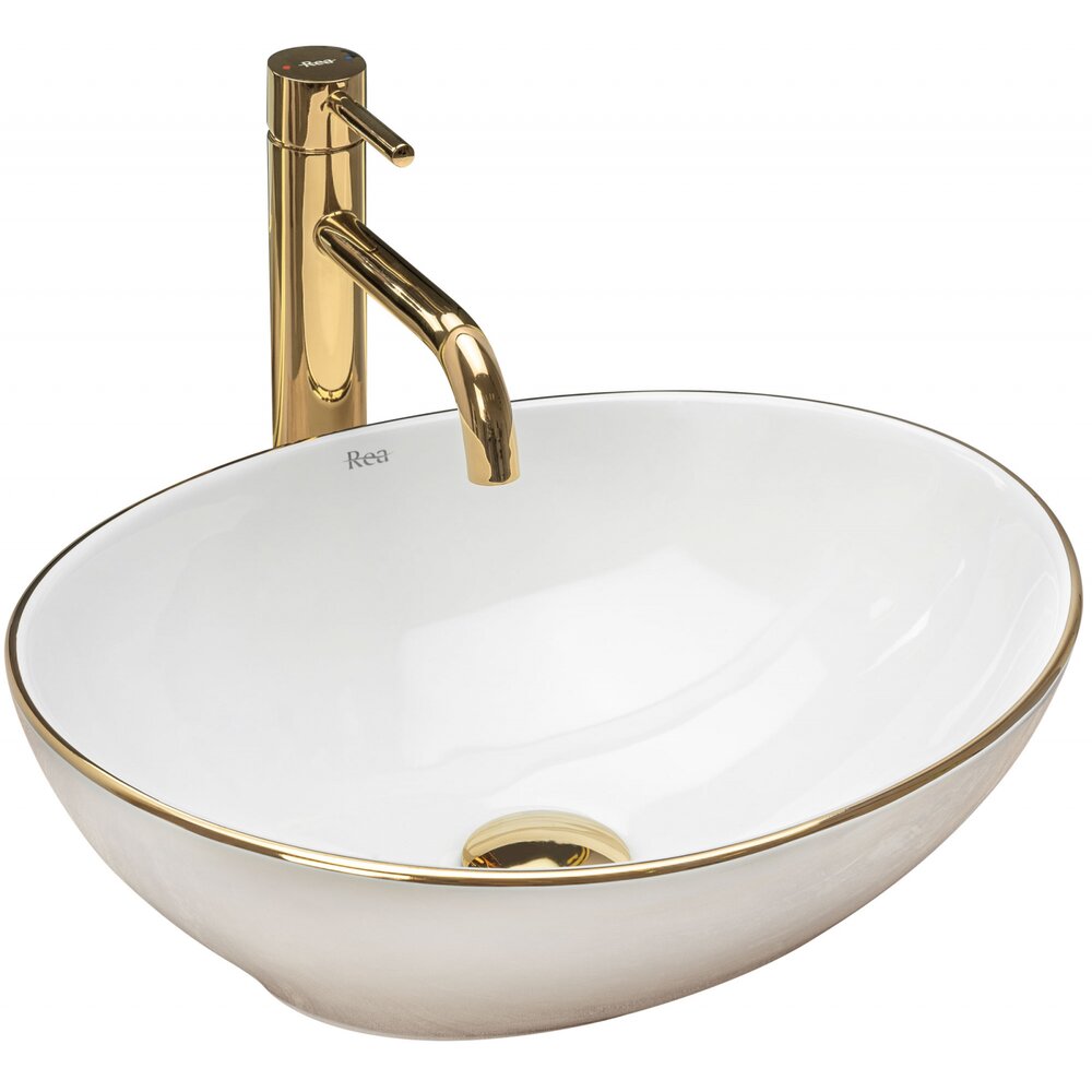 Lavoar alb/auriu pe blat Rea Sofia Gold Edge 41 cm