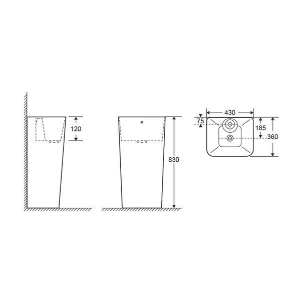 Lavoar freestanding Fluminia Porthos alb 43 cm picture - 2