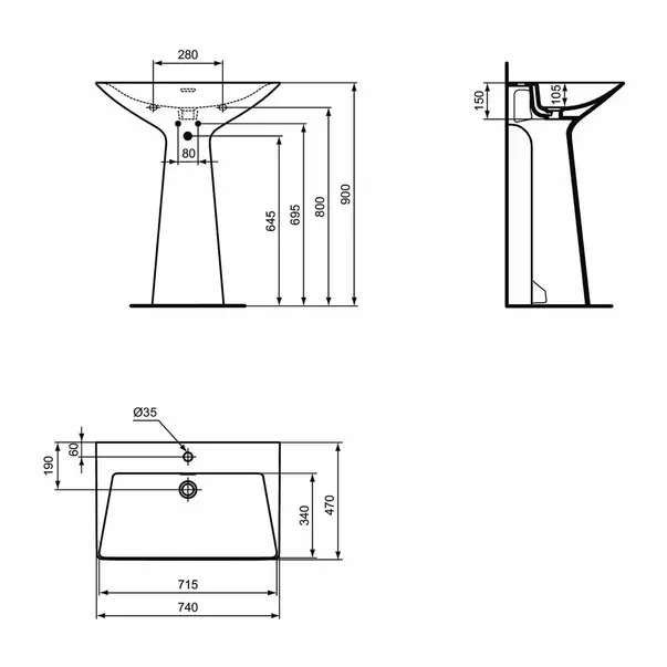 Lavoar freestanding Ideal Standard Atelier Tipo-Z alb lucios 74 cm picture - 10