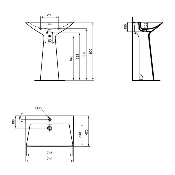 Lavoar freestanding Ideal Standard Atelier Tipo-Z alb mat 74 cm picture - 9