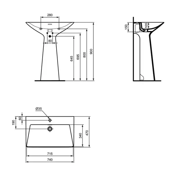 Lavoar freestanding Ideal Standard Atelier Tipo-Z negru mat 74 cm picture - 8