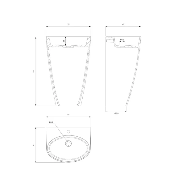 Lavoar freestanding Omnires Siena M+ asimetric alb 55 cm picture - 4
