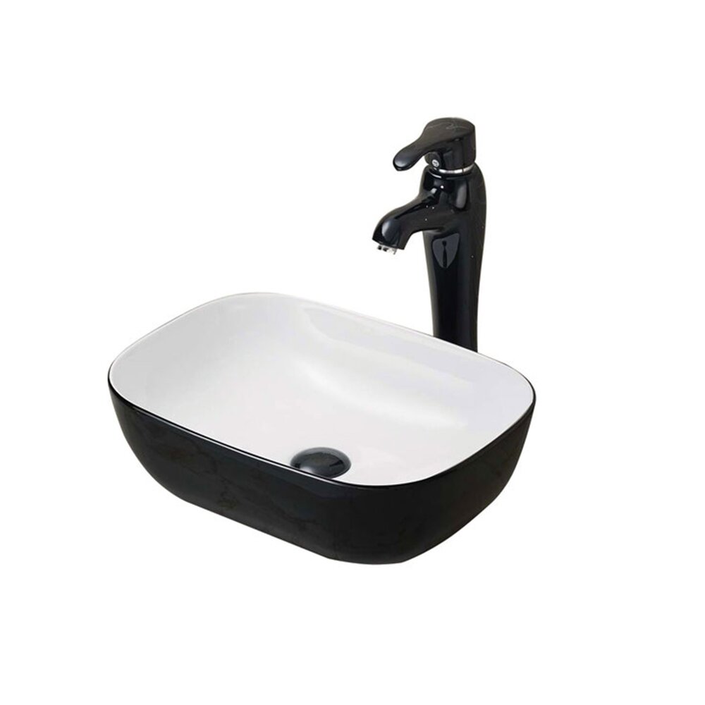 Lavoar pe blat Fluminia Crius alb negru dreptunghiular 46.5x33.5 cm