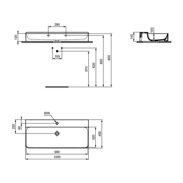 Lavoar suspendat Ideal Standard Atelier Conca 100 cm alb lucios cu orificiu baterie picture - 12