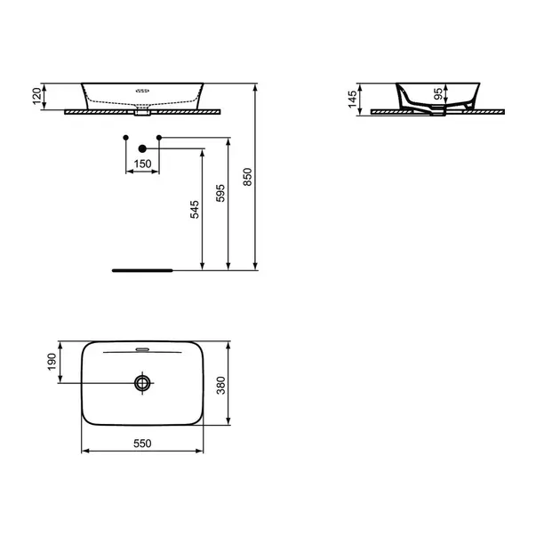 Lavoar pe blat Ideal Standard Atelier Ipalyss Slate Grey 55 cm gri cu preaplin picture - 10