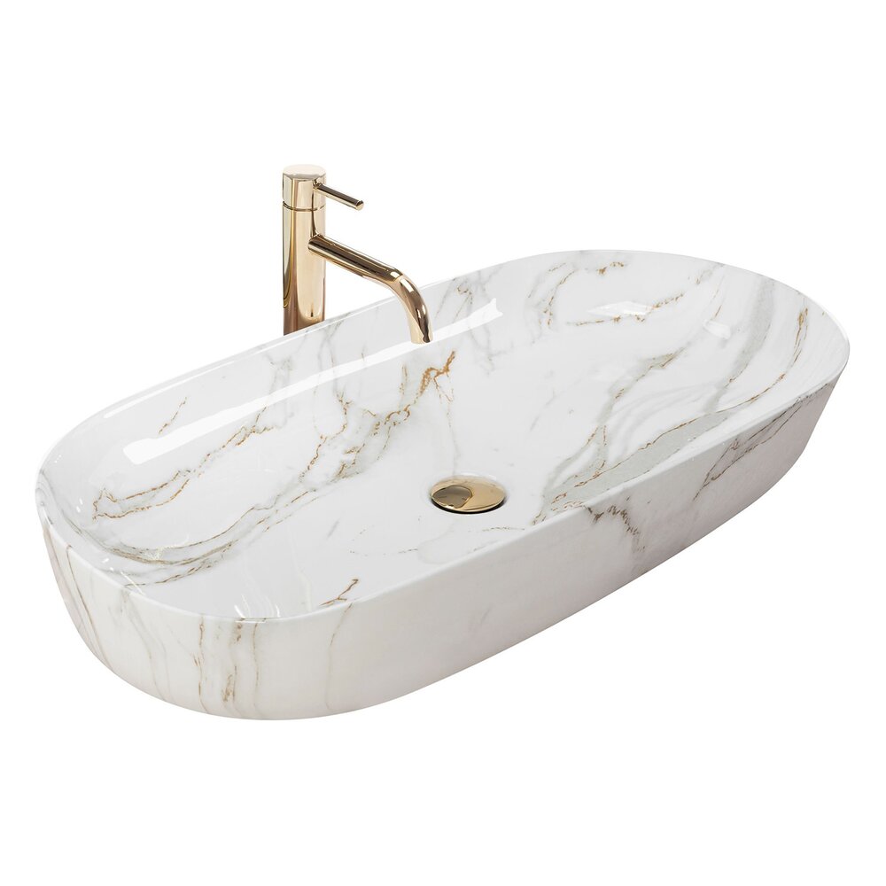 Lavoar pe blat Rea Cleo 81 cm alb marmura