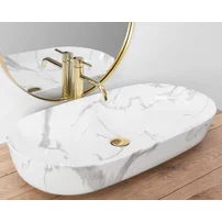 Lavoar pe blat Rea Cleo 81 cm alb stil marmura picture - 6