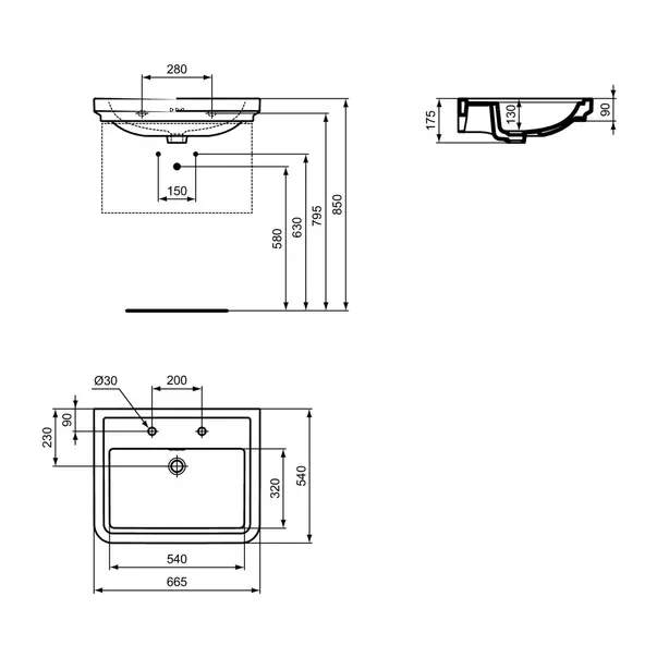 Lavoar pe mobilier Ideal Standard Atelier Calla alb lucios 67 cm cu 2 orificii baterie picture - 9