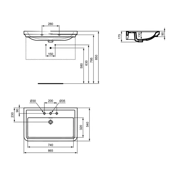 Lavoar pe mobilier Ideal Standard Atelier Calla alb lucios 67 cm cu 3 orificii baterie picture - 12