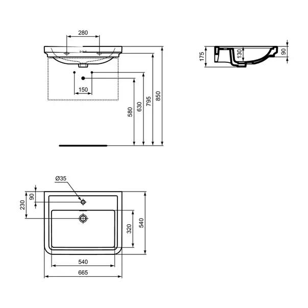 Lavoar pe mobilier Ideal Standard Atelier Calla alb lucios 67 cm cu orificiu baterie si preaplin picture - 12