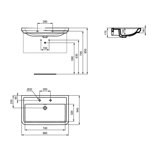 Lavoar pe mobilier Ideal Standard Atelier Calla alb lucios 87 cm cu 2 orificii baterie picture - 10
