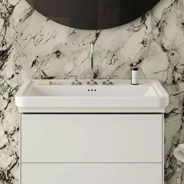 Lavoar pe mobilier Ideal Standard Atelier Calla alb lucios 87 cm cu 3 orificii baterie picture - 4