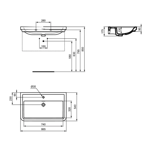 Lavoar pe mobilier Ideal Standard Atelier Calla alb lucios 87 cm cu orificiu baterie si preaplin picture - 12