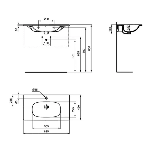 Lavoar pe mobilier Ideal Standard Tesi 83x45 cm negru mat picture - 2