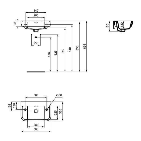 Lavoar suspendat Ideal Standard Atelier Calla alb lucios 50 cm cu 2 orificii baterie picture - 8