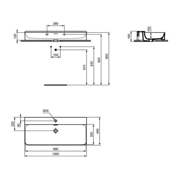 Lavoar suspendat Ideal Standard Atelier Conca 100 cm alb lucios cu orificiu baterie si preaplin picture - 12