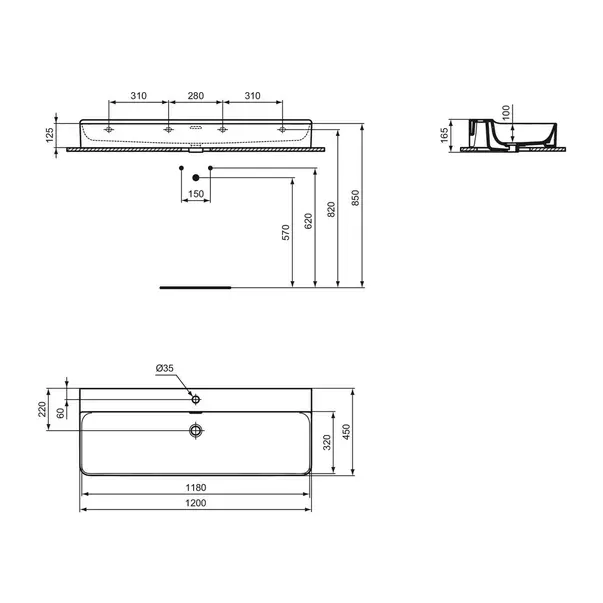 Lavoar suspendat Ideal Standard Atelier Conca 120 cm alb mat cu orificiu baterie si preaplin picture - 12