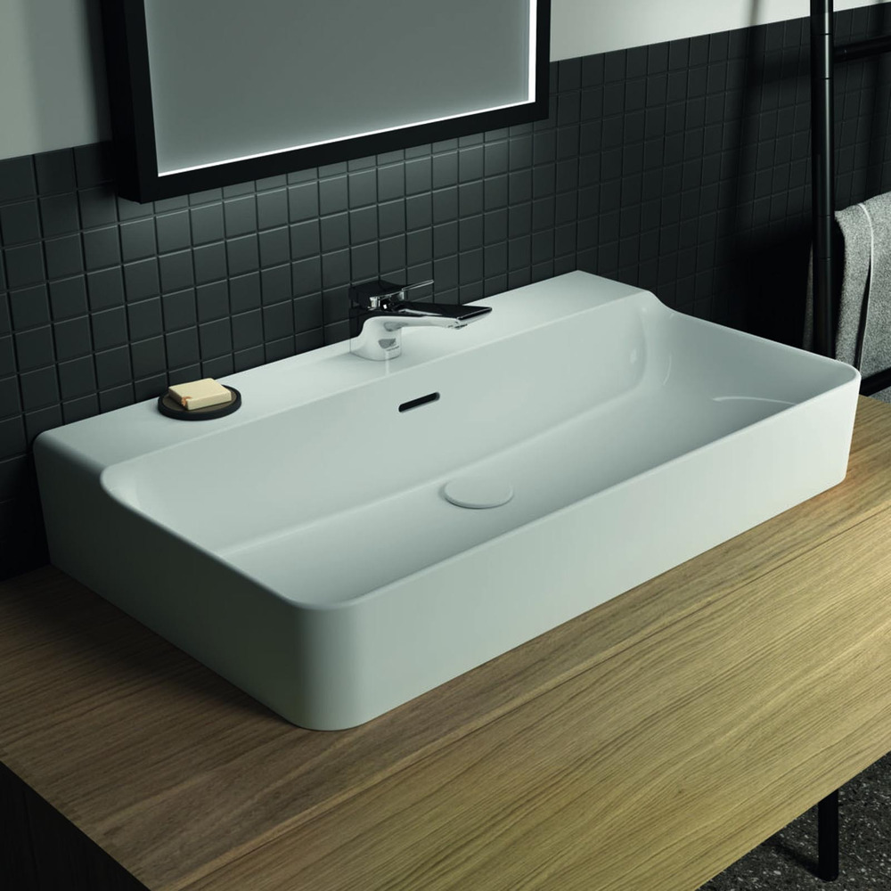 Lavoar suspendat Ideal Standard Atelier Conca 80 cm alb lucios cu orificiu baterie si preaplin