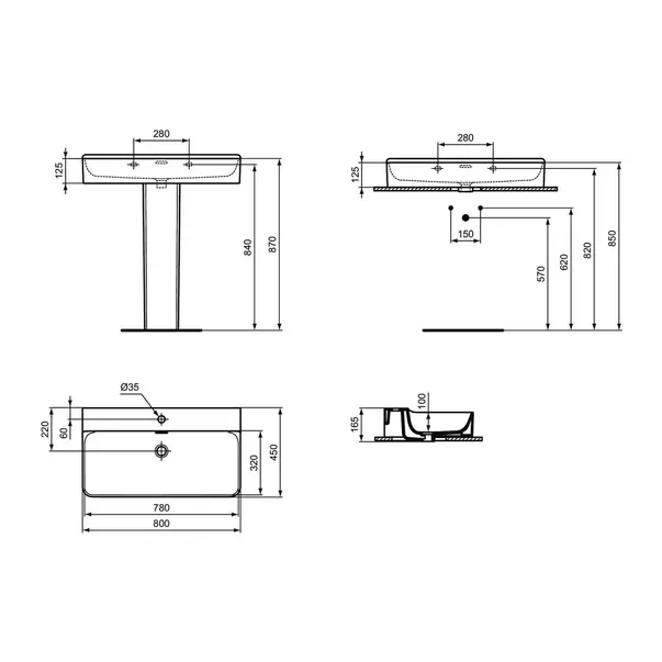 Lavoar suspendat Ideal Standard Atelier Conca 80 cm alb mat picture - 12