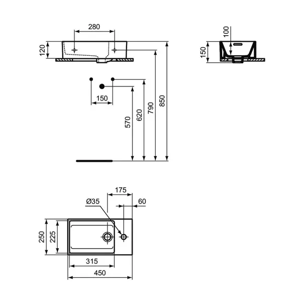 Lavoar suspendat Ideal Standard Atelier Extra 45 cm alb mat cu orificiu baterie si preaplin dreapta picture - 7