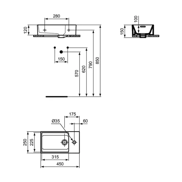 Lavoar suspendat Ideal Standard Atelier Extra alb mat 45 cm cu orificiu baterie si preaplin dreapta picture - 10
