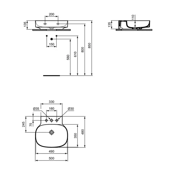 Lavoar suspendat Ideal Standard Atelier Linda-X 50 cm alb lucios cu 3 orificii baterie picture - 12
