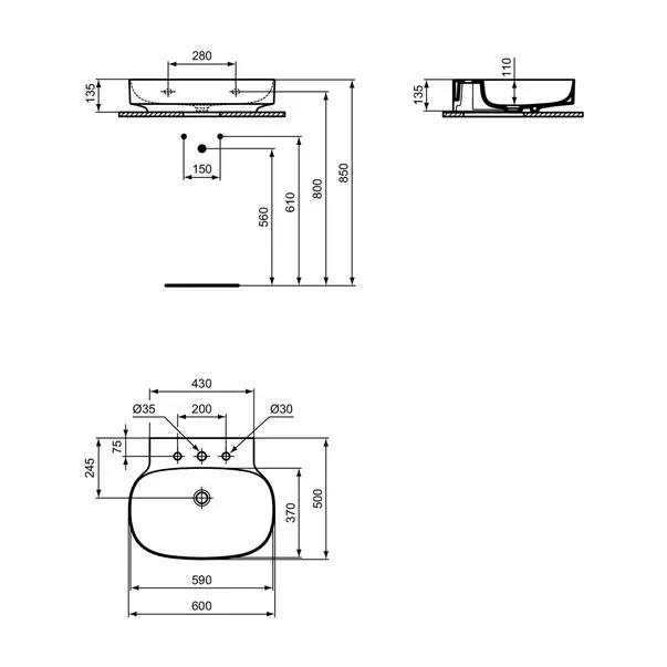 Lavoar suspendat Ideal Standard Atelier Linda-X 60 cm alb lucios cu 3 orificii baterie picture - 12