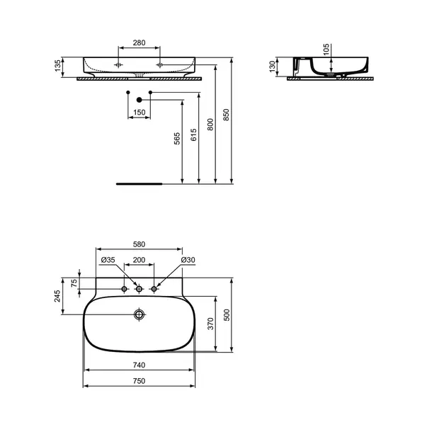 Lavoar suspendat Ideal Standard Atelier Linda-X alb lucios 75 cm cu 3 orificii baterie picture - 12