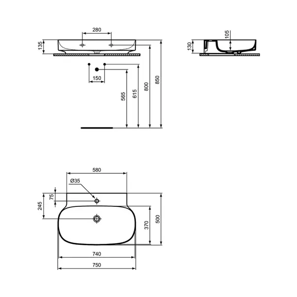 Lavoar suspendat Ideal Standard Atelier Linda-X alb lucios cu orificiu baterie 75 cm picture - 12