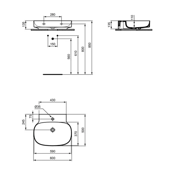 Lavoar suspendat Ideal Standard Atelier Linda-X alb mat cu orificiu baterie 60 cm picture - 11