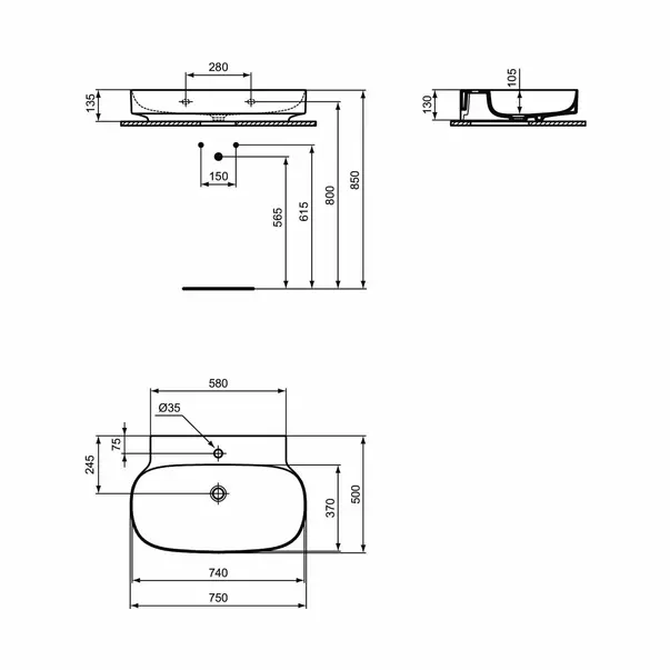 Lavoar suspendat Ideal Standard Atelier Linda-X cu orificiu baterie 75 cm alb mat picture - 10