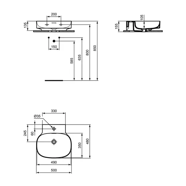 Lavoar suspendat Ideal Standard Atelier Linda-X cu orificiu baterie si preaplin 50 cm alb mat picture - 12